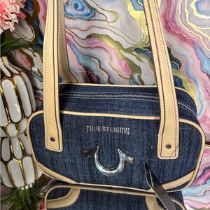 True Religion Denim and Tan Shoulder Bag